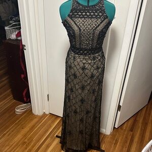 Adrianna Papell Black and Gold Beaded Maxi Dress